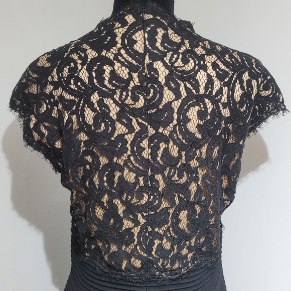 Tadashi Shoji Womens Lace Pintuck Gown Dress Size 14 Black Lace Eveningwear Glam - Picture 8 of 11